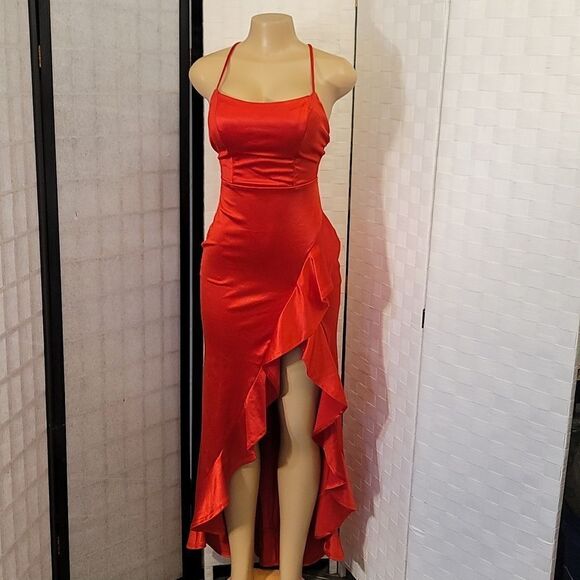 BRAND NEW CRYSTAL DOLL  BAE RUFFLE HEM SATIN SLEEVELESS DRESS - Picture 3 of 16